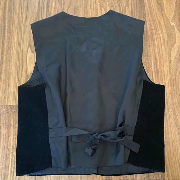 Vintage Black Velvet Waistcoat Tie Back Formal Vest S/M - Picture 2 of 7